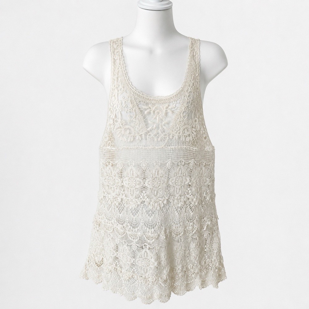 Intimately Free People Crochet Lace Tank Tunic Ivory Boho Festival Cotton Small